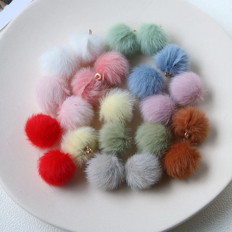 Ciondoli A Sfera Con Pompon In Peluche Ciondoli Morbidi Rotondi Colorati Con Anello In Metallo Per Creazione Gioielli Fai-Da-Te