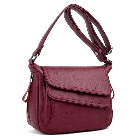 Women Mother Crossbody Bag Soft PU Leather Multi Pocket Flap Shoulder Bag Vintage Lychee Texture Elegant Casual Messenger