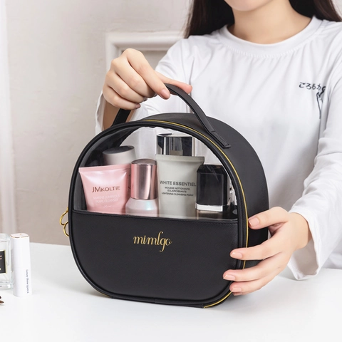 Borsa Per Trucco Pelle PU PVC Trasparente Impermeabile Viaggio Organizzatore Beauty Case Portatile Design Geometrico