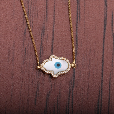 Hand Van Fatima Boze Oog Ketting Voor Dames Koper Zirkoon Micro Ingelegd Wit Schelp Hanger Bescherming Amulet Boho Sieraden
