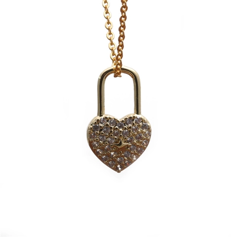 Hartslot Hanger Ketting Goud Verguld Koper Micro Pave Zirkoon Hangslot Ster Motief Voor Vrouwen Elegante Sieraden