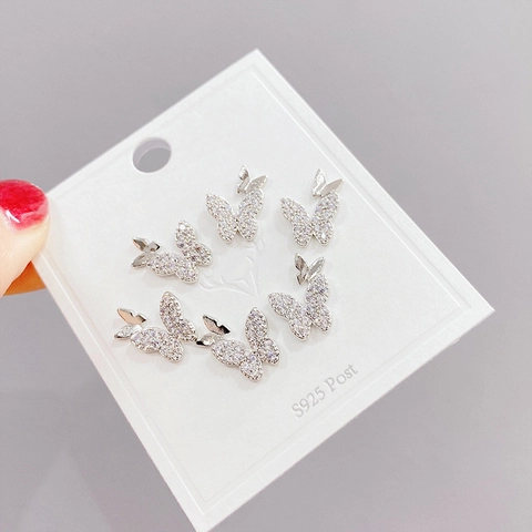 Orecchini A Farfalla Con 925 Sterling Silver Earring Post Zircone Micro Pavè Gioielli Eleganti Regalo Per Donne