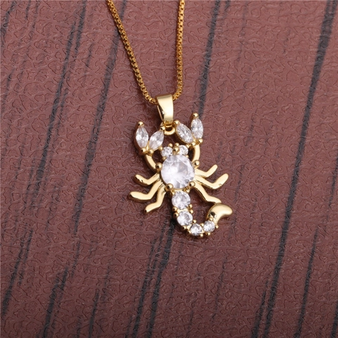 Skorpion Anhänger Halskette Kupfer Eingelegter Zirkonia Strass Box Kette Hip Hop Gothic Tier Schmuck Für Damen