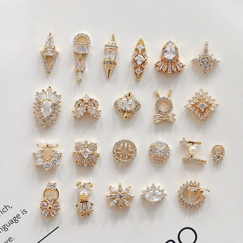 DIY Jewelry Finding Accessories Micro Inlaid Zircon Alloy Geometric Gold Plated Nail Art Decoration Charms Shapes