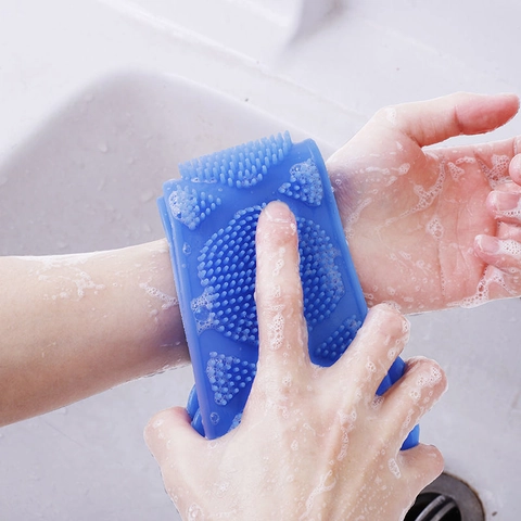 Silicone Back Scrubber Belt Double Sided Soft Shower Bath Towel Body Cleaning Exfoliating Brush With Dual Handles Skin Care