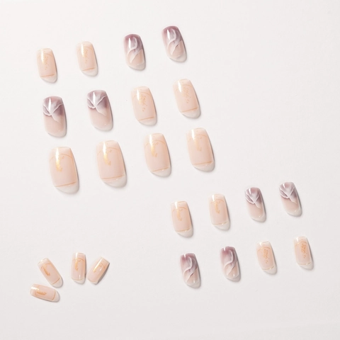 Press On Nails Marble Smudged Pattern Gold Foil Decoration Squoval Shape Waterproof Detachable Elegant Artificial Nails