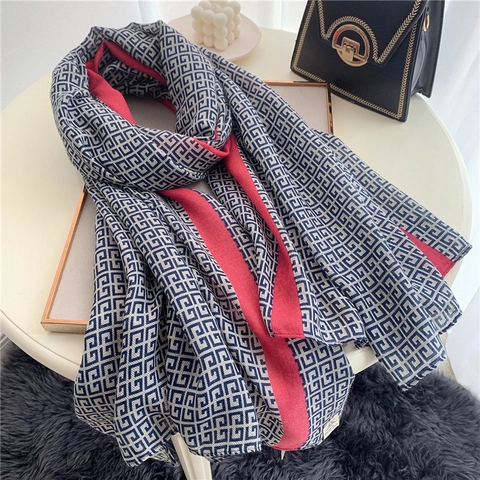 Grande Écharpe pour Femmes en Poliester Imprimé Géométrique Motif de Cœur Artistique Vintage Châle Pashmina Mince Bandana de Plage