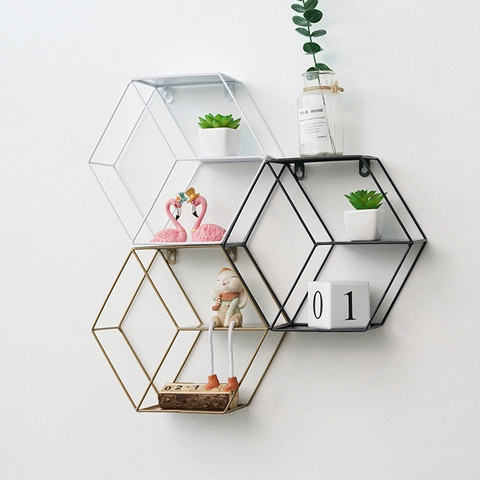 Scaffali Fluttuanti Metallo Filo Di Ferro Geometrico Montaggio A Parete Tondo Esagono Rack Di Stoccaggio Decorazione