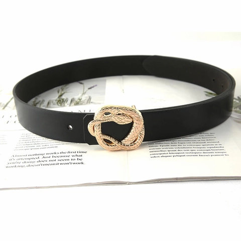 Women PU Leather Belt With Alloy Gold Snake Buckle European Fashion Vintage Waist Accessory For Jeans Dresses