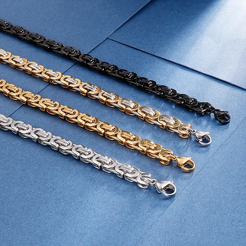 Byzantine Chain Necklace And Bracelet For Men Stainless Steel Hip Hop Punk Style Jewelry Heavy Link Chain