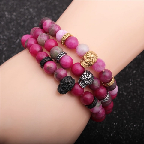 Bracciale Di Perline In Pietra Naturale Agata Teschio Retro Elastico Gioielli Stile Punk Rock Per Uomini Donne Regalo