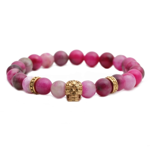 Bracciale Di Perline In Pietra Naturale Agata Teschio Retro Elastico Gioielli Stile Punk Rock Per Uomini Donne Regalo