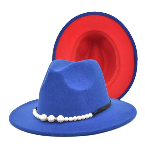 Cappello Fedora In Feltro Di Lana Donna Tesa Larga Bicolore Con Fascia Di Künstliche Perle E Strass Inverno Autunno