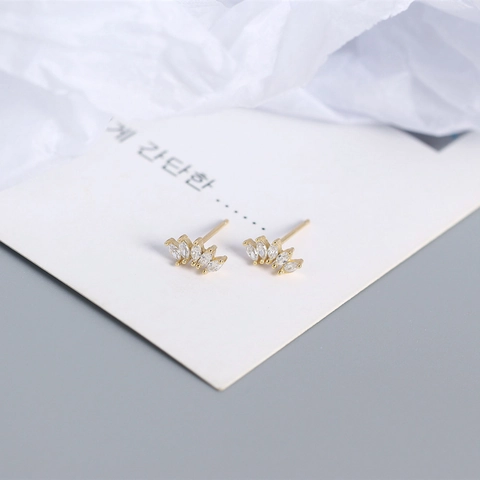 Marquise Zircon Stud Earrings Fan Crown Shape 925 Sterling Silver Earring Post Elegant Minimalist Jewelry For Women