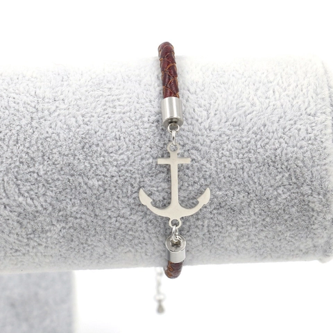 Anchor Bracelet Genuine Cowhide Leather Braided Rope Stainless Steel Adjustable Nautical Punk Jewelry Men Women