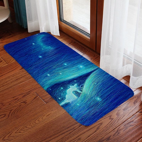 Christmas Floor Mat Rug Polyester Flannel Non Slip Kitchen Hallway Bathroom Santa Reindeer Winter Snow Scene Decor