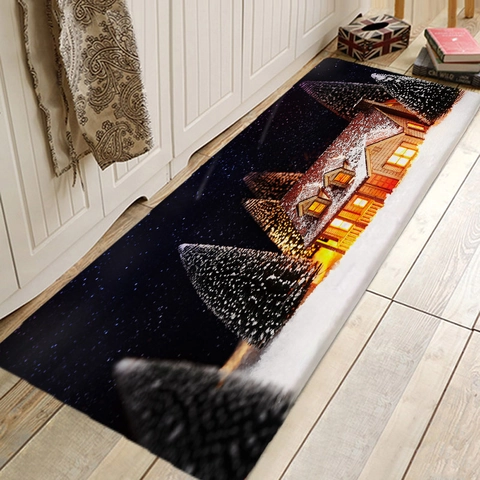 Christmas Snowman Floor Mat Non-slip Absorbent Flannel Rug For Bathroom Kitchen Entrance Holiday Home Decor Polyester