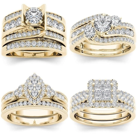 Luxury Gold Plated Alloy Wedding Band Ring With Cubic Zirconia Micro Pave Halo Design For Women Engagement Anniversary