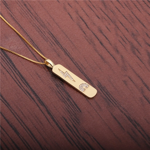 Kupfer Anhänger Halskette Rechteck Tag Blitz Regenbogen Zirkonia Trendy Hip Hop Schmuck Für Damen