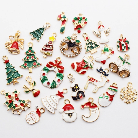Kerst Emaille Bedels Legering Strass Hangers Voor DIY Sieraden Maken Feestelijke Decoratieve Accessoires