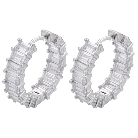 Luxe Koperen Zirconia Creolen Voor Dames Rechthoekig Geslepen Vierkante Steen Dubbelzijdige Geometrische Mode Sieraden Cadeau