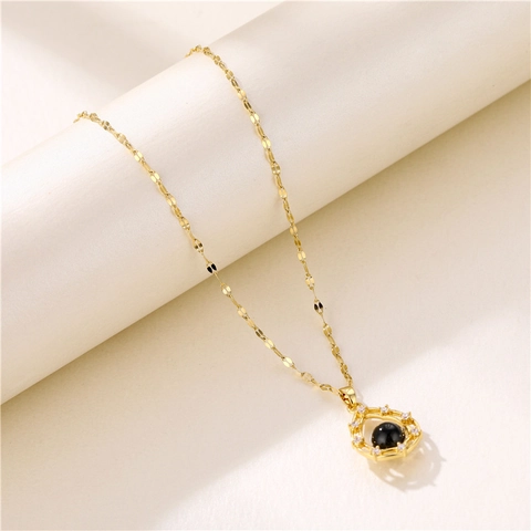 Teardrop Pendant Necklace Color Changing Temperature Sensitive Stone Stainless Steel Chain Gold Plated Copper Zircon Fashion Jewelry