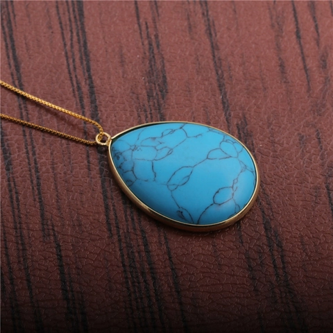 Teardrop Pendant Necklace Natural Stone Copper Box Chain Alloy Frame Fashion Sweater Jewelry For Women