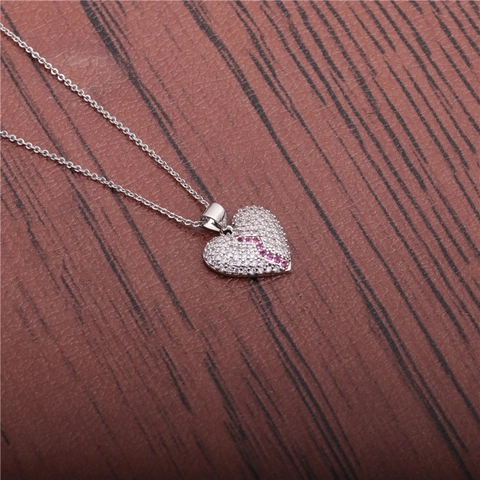 Collana Con Pendente A Cuore Infranto Rame Placcato Argento Con Zirconia Rosa E Chiara Gioielli Hip Hop Iced Out Creativi