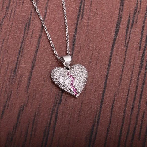 Collana Con Pendente A Cuore Infranto Rame Placcato Argento Con Zirconia Rosa E Chiara Gioielli Hip Hop Iced Out Creativi