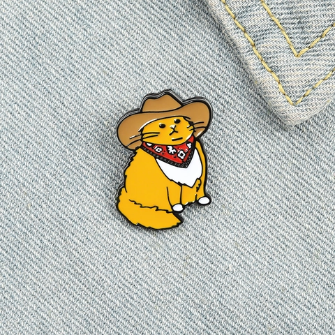 Cartoon Cowboy Cat Brooch Pin Alloy Enamel Western Style Animal Badge Clothing Accessories Decoration Gift For Unisex