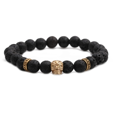 Pulsera De Calavera De Piedra De Lava Estilo Gótico Retro Punk Joyas De Cuentas Para Hombres Mujeres Aleación