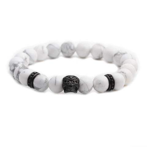 Pulsera De Cuentas De Piedra Turquesa Blanca Con Amuleto De Calavera De Aleación Elástica Joyería Estilo Gótico Rock Para Hombres Y Mujeres