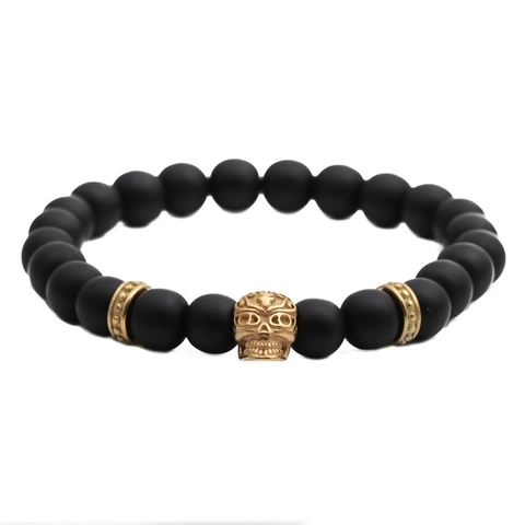 Pulsera Cuentas Piedra Mate Calavera Dijes Metal Elástico Gótico Punk Estilo Retro Unisex Accesorio Moda