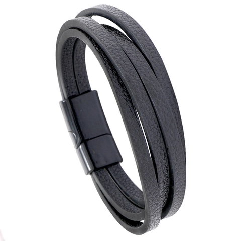 Bracciale In Pelle Intrecciata Multistrato Da Uomo Con Chiusura Magnetica In Lega Polsino Vintage Minimalista