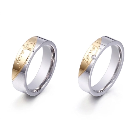Anelli Di Coppia In Acciaio Inossidabile Incisi Forever Love Bicolore Placcato Oro Gioielli Di Moda
