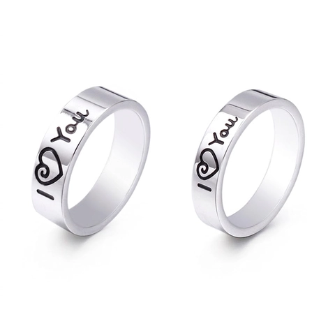 Edelstahl Ring Gravur I Love You Herz Muster Poliert Silberfarben Romantischer Schmuck Geschenk Für Paare