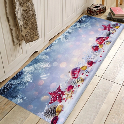Christmas Floor Mat Flannel Absorbent Non-Slip Kitchen Rug Indoor Entrance Doormat Winter Snow Scene Festive Decoration