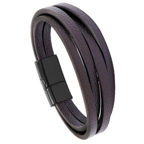 Multi-layer Braided PU Leather Bracelet Men Vintage Casual Punk Style Wristband With Alloy Magnetic Clasp