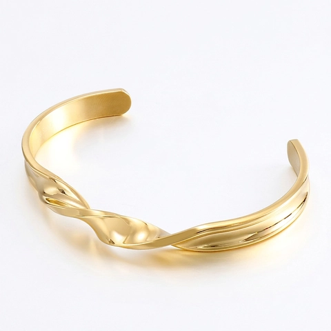 Twisted Stainless Steel Cuff Bracelet Minimalist Polished Open Bangle Fashion Jewelry For Women And Men