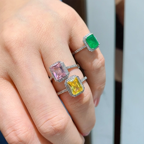 Rechteckiger Smaragdschliff Zirkonia Halo Ring Aus Kupfer Mit Echtgold Vergoldung Verstellbar Eleganter Schmuck Für Damen