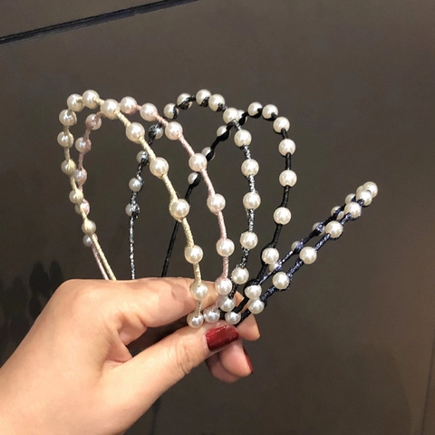 Cerchietto Sottile Elegante Künstliche Perle Artificiali Stile Coreano Accessori Capelli Donna Vintage Temperamento Cerchio Intrecciato