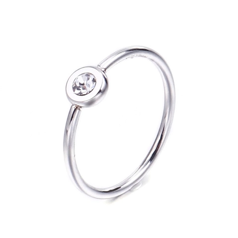 Anillo Solitario Minimalista De Acero Inoxidable Banda Delgada Circón Redondo Engaste En Bisel Joyería Mujer