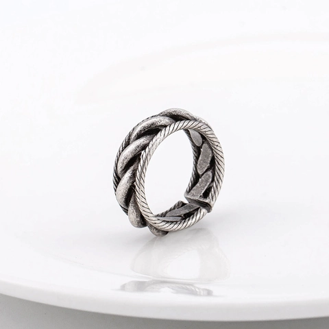 Vintage Twisted Rope Braided Ring 316L Stainless Steel Antique Silver Polished Geometric Punk Hip Hop Jewelry