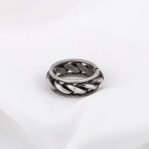 Vintage Twisted Rope Braided Ring 316L Stainless Steel Antique Silver Polished Geometric Punk Hip Hop Jewelry