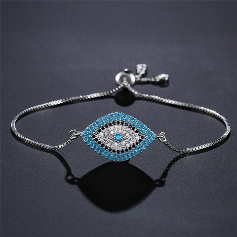 Evil Eye Bracelet For Women Copper Brass Micro Pave Zircon Adjustable Slider Chain Fashion Lucky Jewelry Charm Gift