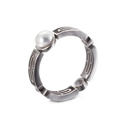 Minimalist Geometric Cutout Ring For Women Fashion Stainless Steel With Faux Artificial Pearl Elegant Jewelry 18K Gold Plated