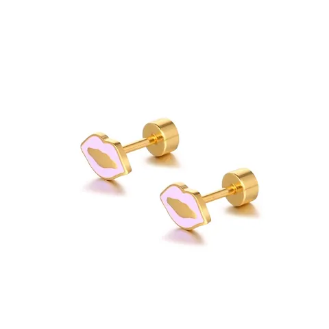 Lip Knopoorbellen Verguld Titanium Staal Kleurrijk Emaille Mini Mode Sieraden Met Veiligheid Schroefsluiting Voor Dames