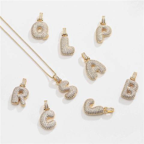 Bubble Buchstabe Anhänger Kette Kupfer Mikropave Zirkonia Vergoldet Hip Hop Alphabet Schmuck Für Damen Herren