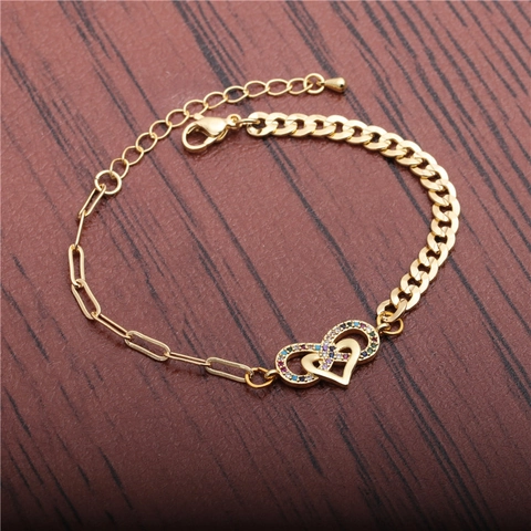 Infinity Heart Pendant Bracelet Copper Colorful Zircon Enamel Paperclip Curb Chain Adjustable Jewelry For Women Punk Style