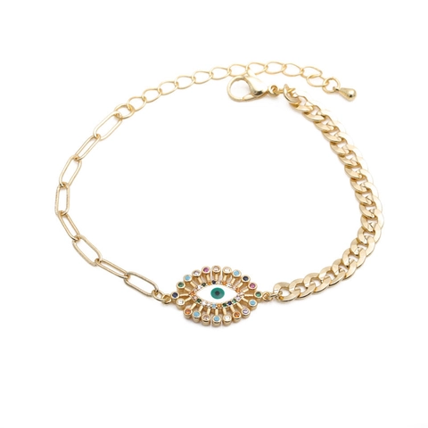 Bracciale A Catena Cubana Malocchio Rame Smalto Colorato Zirconia Gioielli Regolabili Donna Uomo